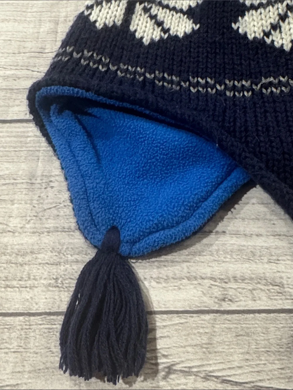 Carter's Toddler Boys Navy & White Snowflake Earflap Knit Hat with Blue Pom